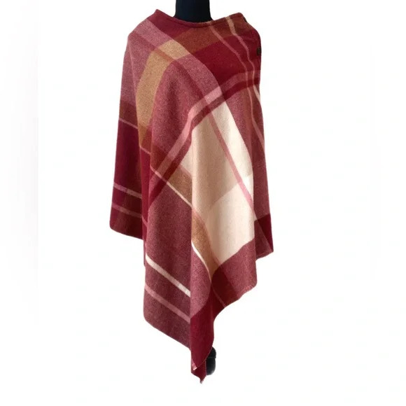 SIMPLY NOELLE ~ Women’s Red/White/Pink plaid button up cape scarf OS - Picture 7 of 10